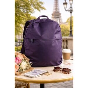 Lipault Paris Plume Purple Nylon Backpack Large Lightweight Travel Bag
